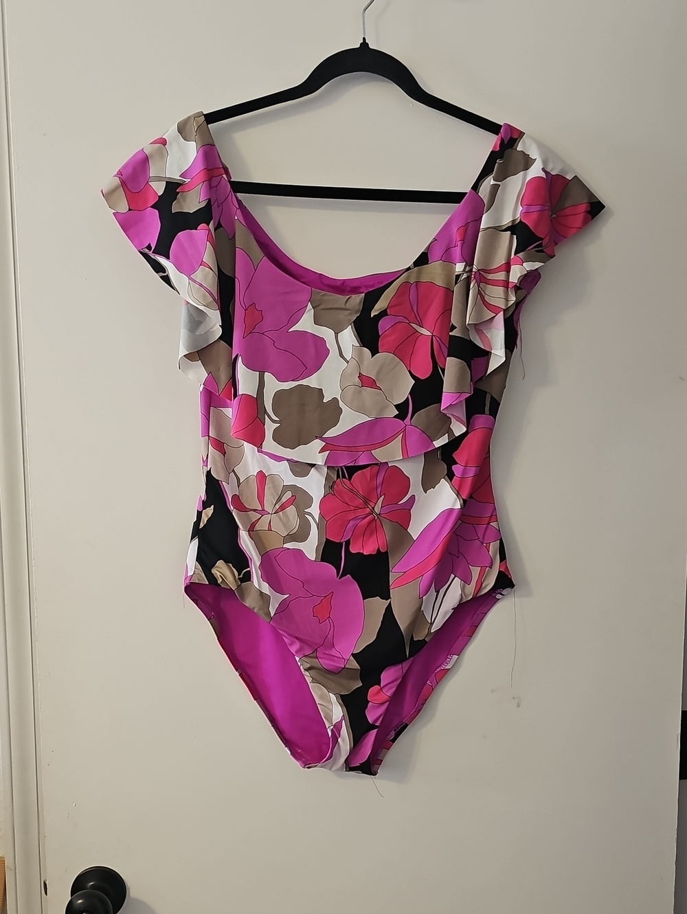 Trink Turk Lynx Gemini Off Shoulder One Piece Ruffle Floral Swimsuit Size 12
